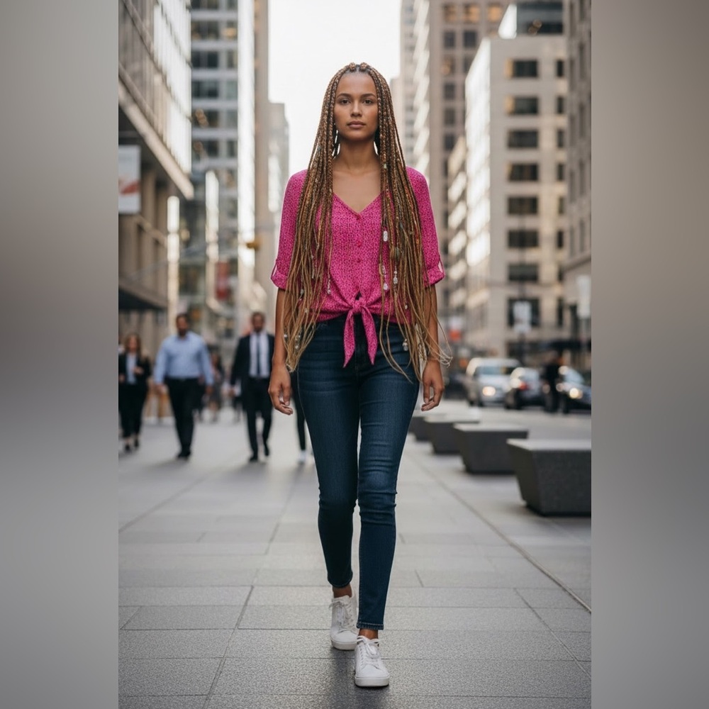 LOFT Pink Patterned Tie-Front Blouse